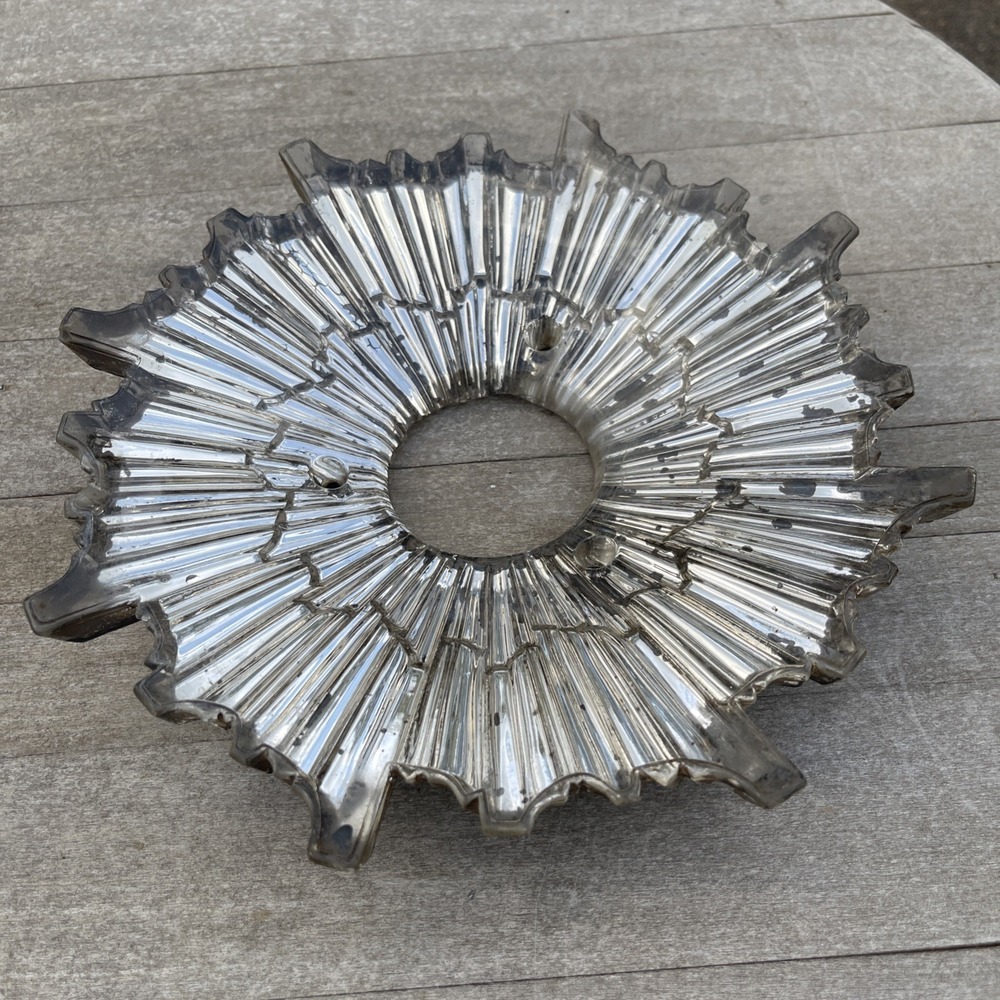 Vintage Mirror Glass Starburst 3 Hole 10" Ceiling Light Fixture Diffuser Rare